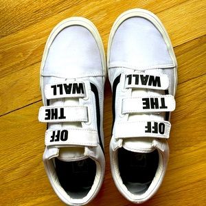 White/Black Old School Vans - Velcro
